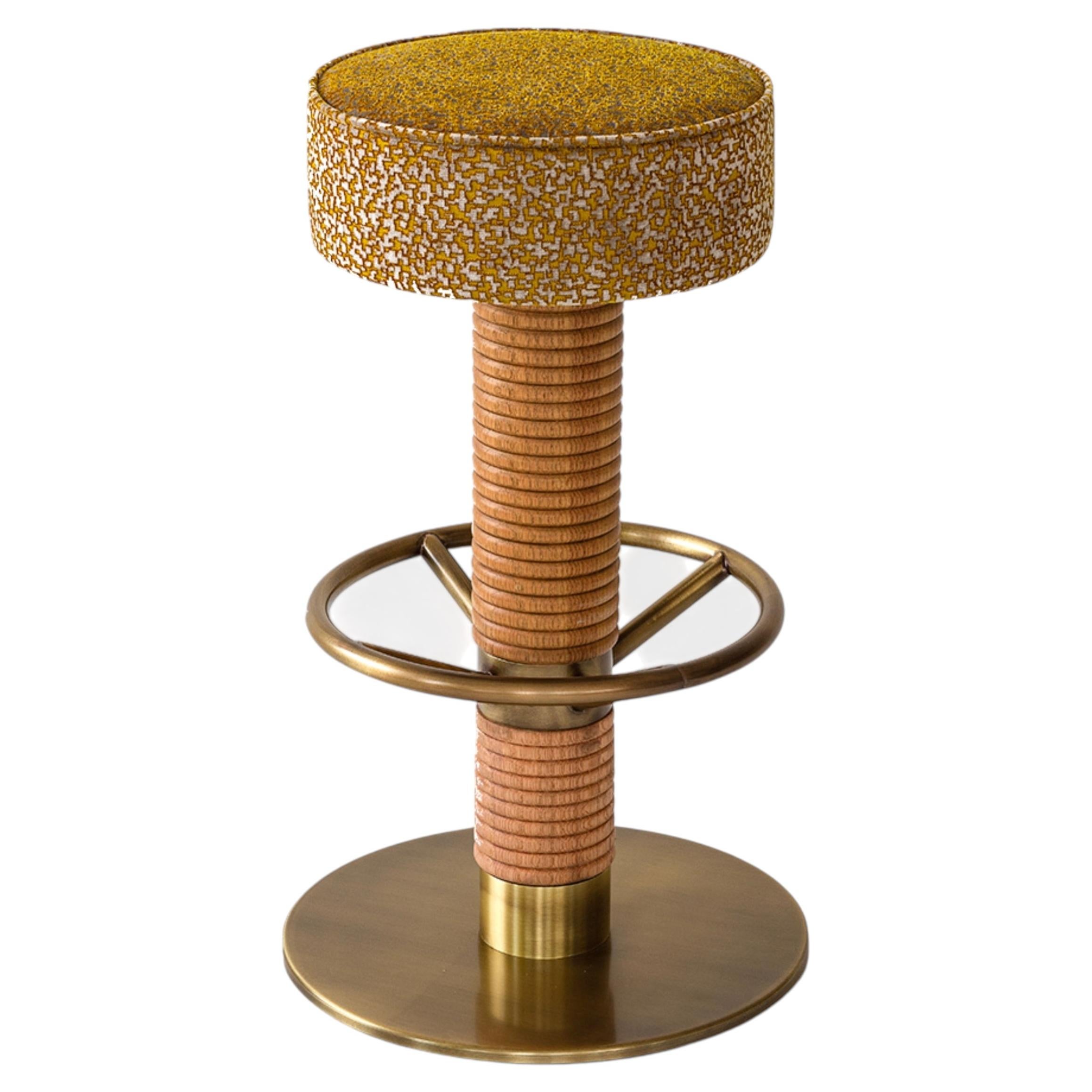 Liam Bar Stool: Modern Beech Wood, Brass & Fabric Design