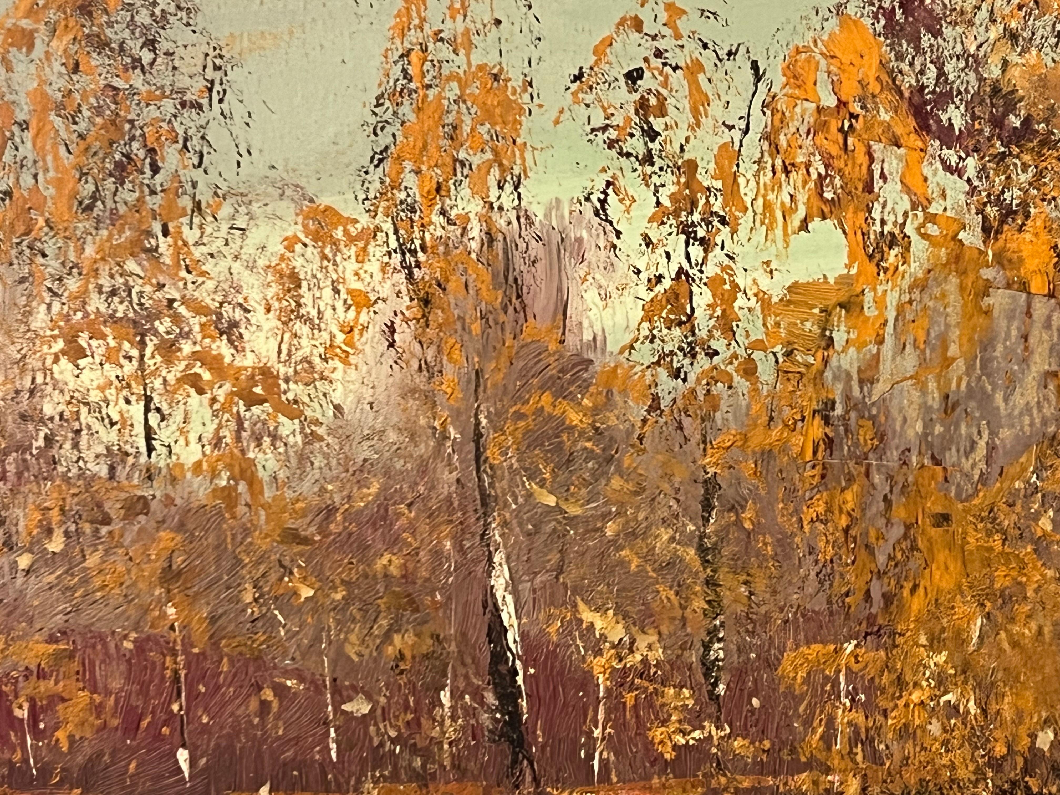 Pittura ad olio originale ad impasto di un paesaggio fluviale autunnale di un artista irlandese in vendita 6