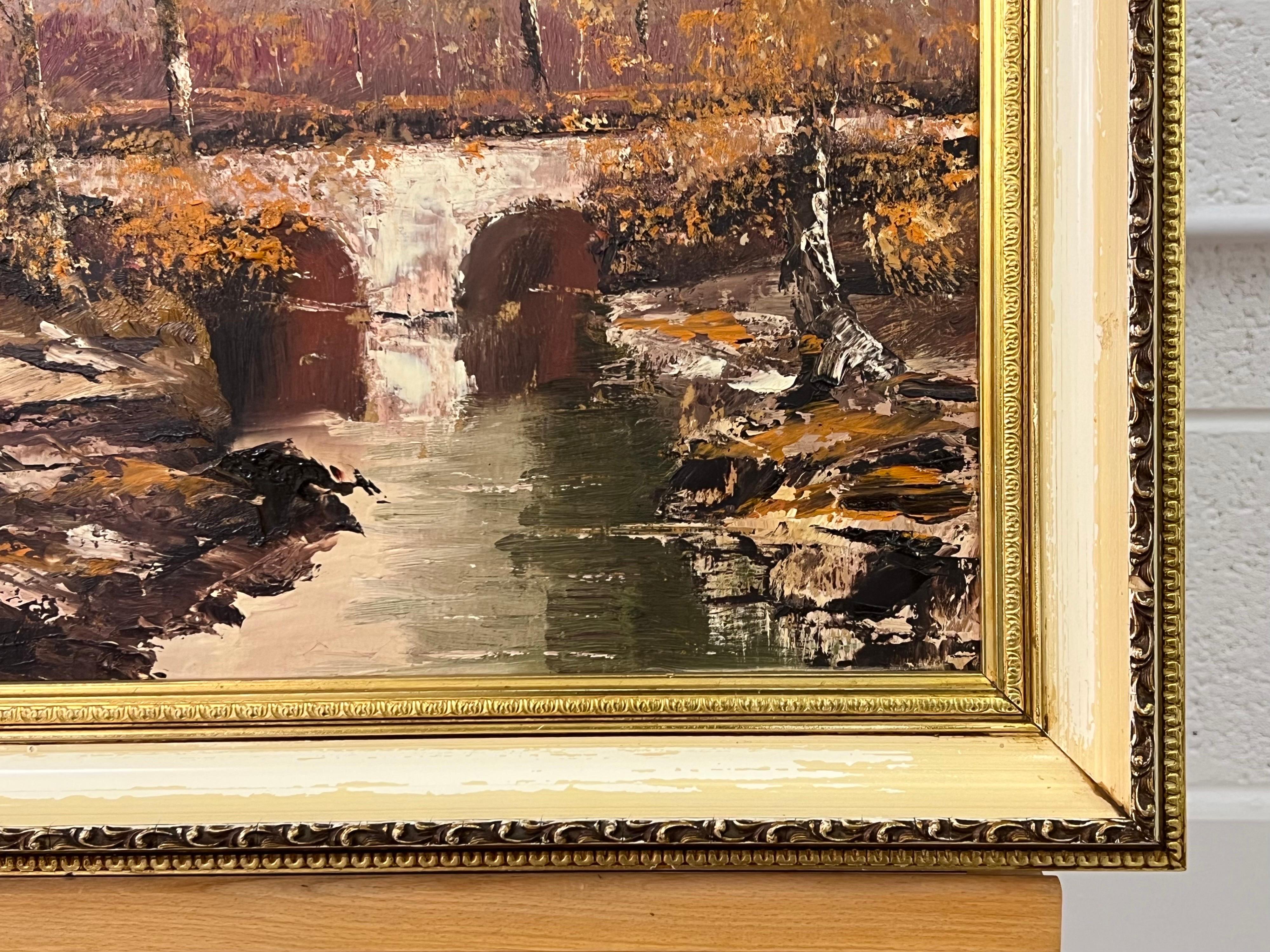 Original Impasto Oil Painting Art of an Autumnal River Landscape by Irish Artist For Sale 1