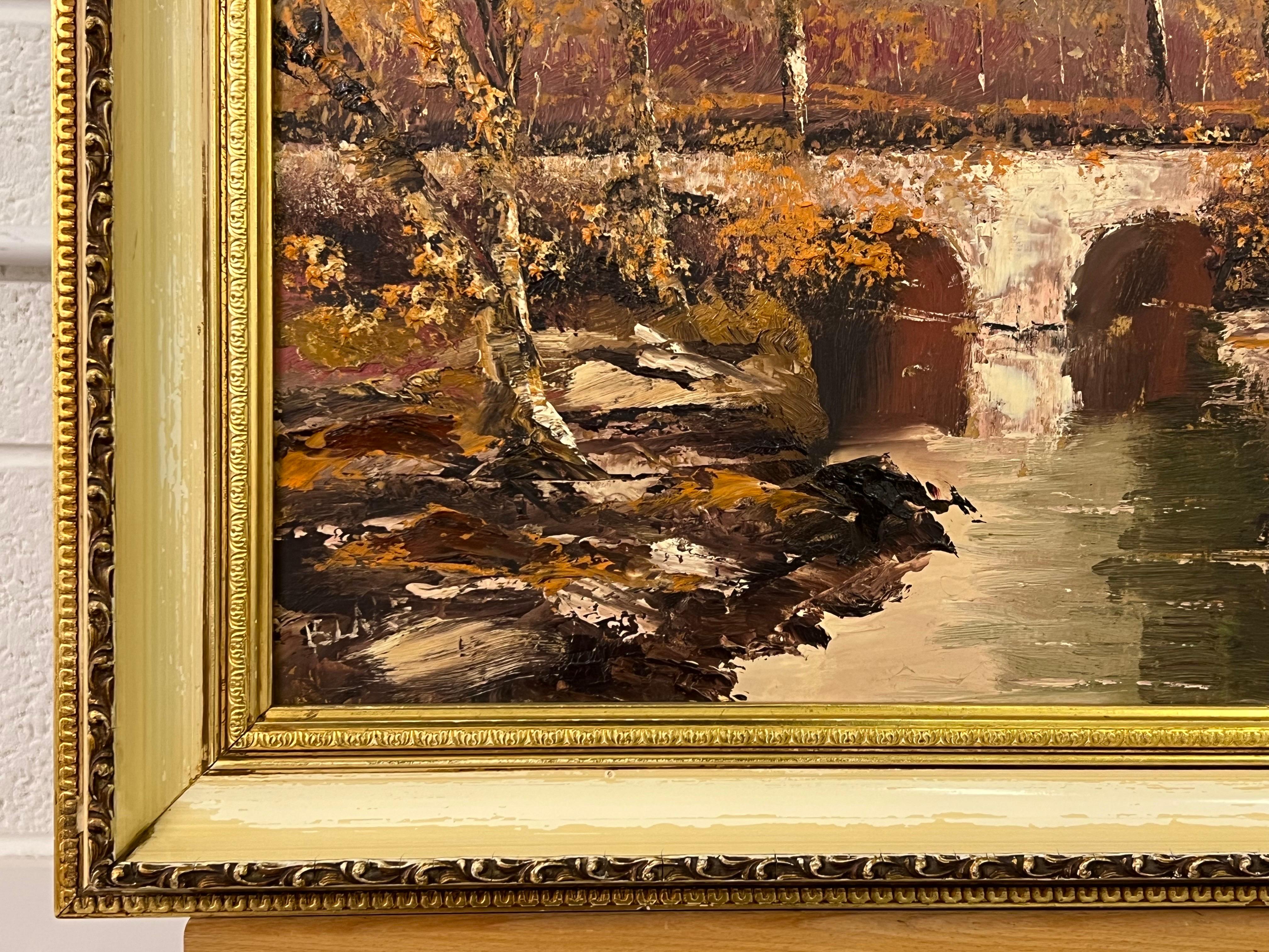 Pittura ad olio originale ad impasto di un paesaggio fluviale autunnale di un artista irlandese in vendita 2