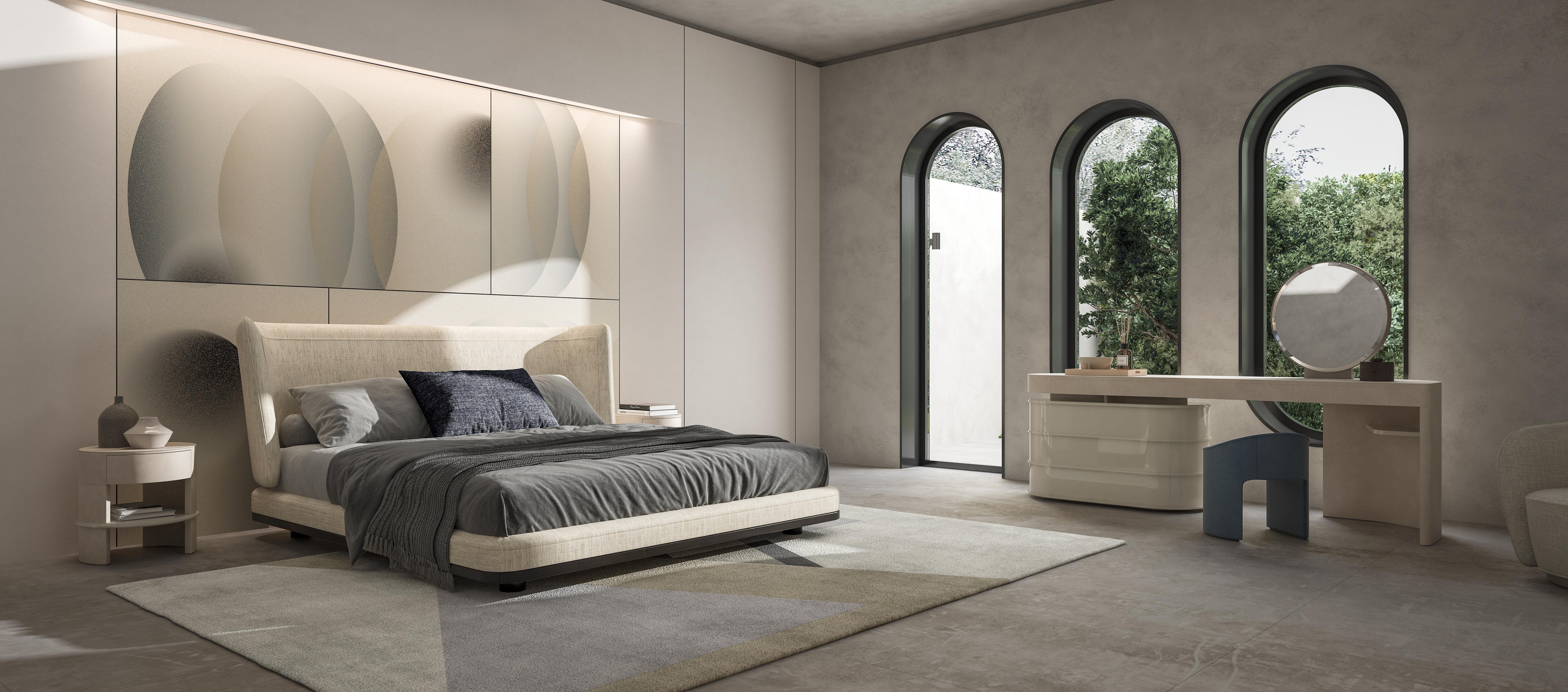 This bedside tble is elegantly upholstered in high-quality leather, offering a sophisticated and luxurious look. The top surface is customizable, with options for either leather upholstery or a glossy lacquered finish, adding a refined touch to its