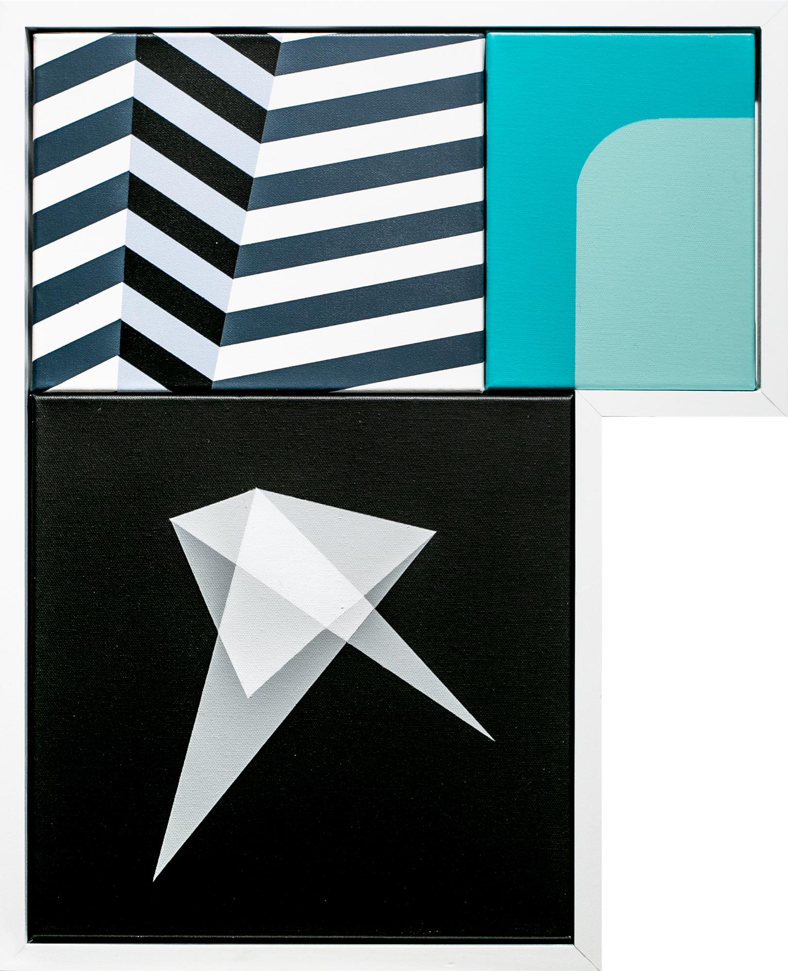 Liam Snootle Abstract Painting - "Early American", Blue, Black, White, Abstract, Geometric, Painting, Color-Block