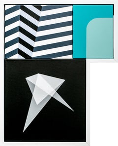 "Early American", Blue, Black, White, Abstract, Geometric, Painting, Color-Block