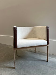 "Liame" Armchair Upholstered in Linen with Four Golden Mate Feet