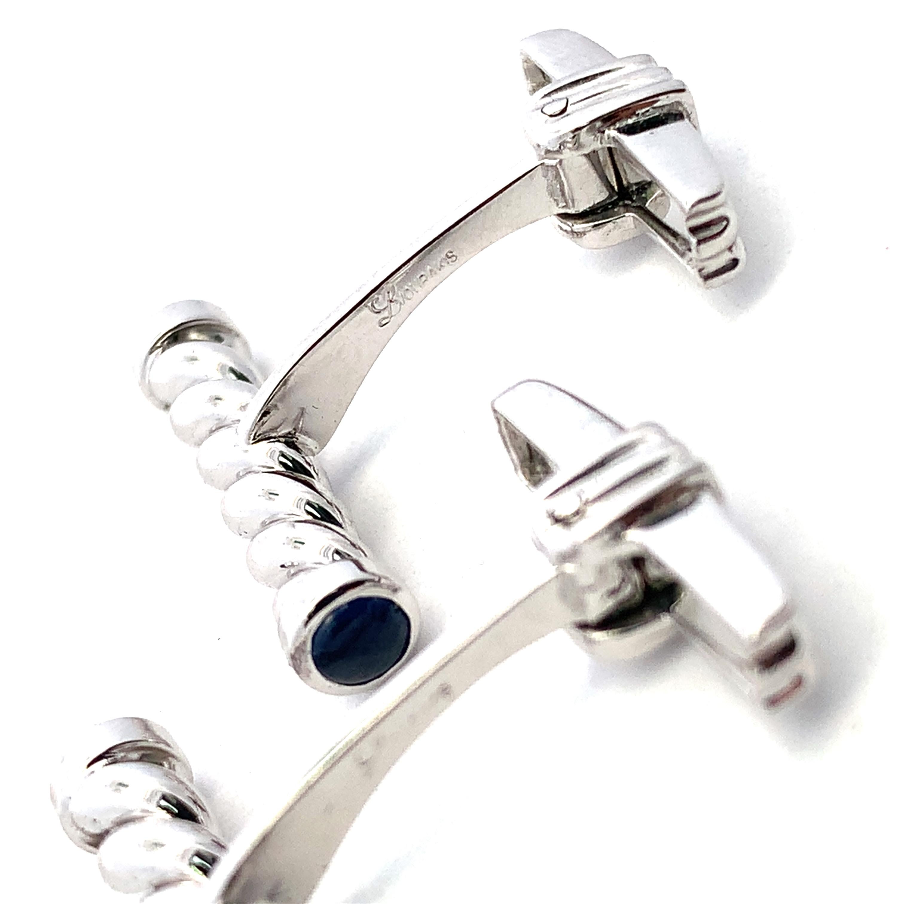 Liana Vourakis Boutons de manchette pour hommes Cabochon de saphir Or blanc 18k en vente 3