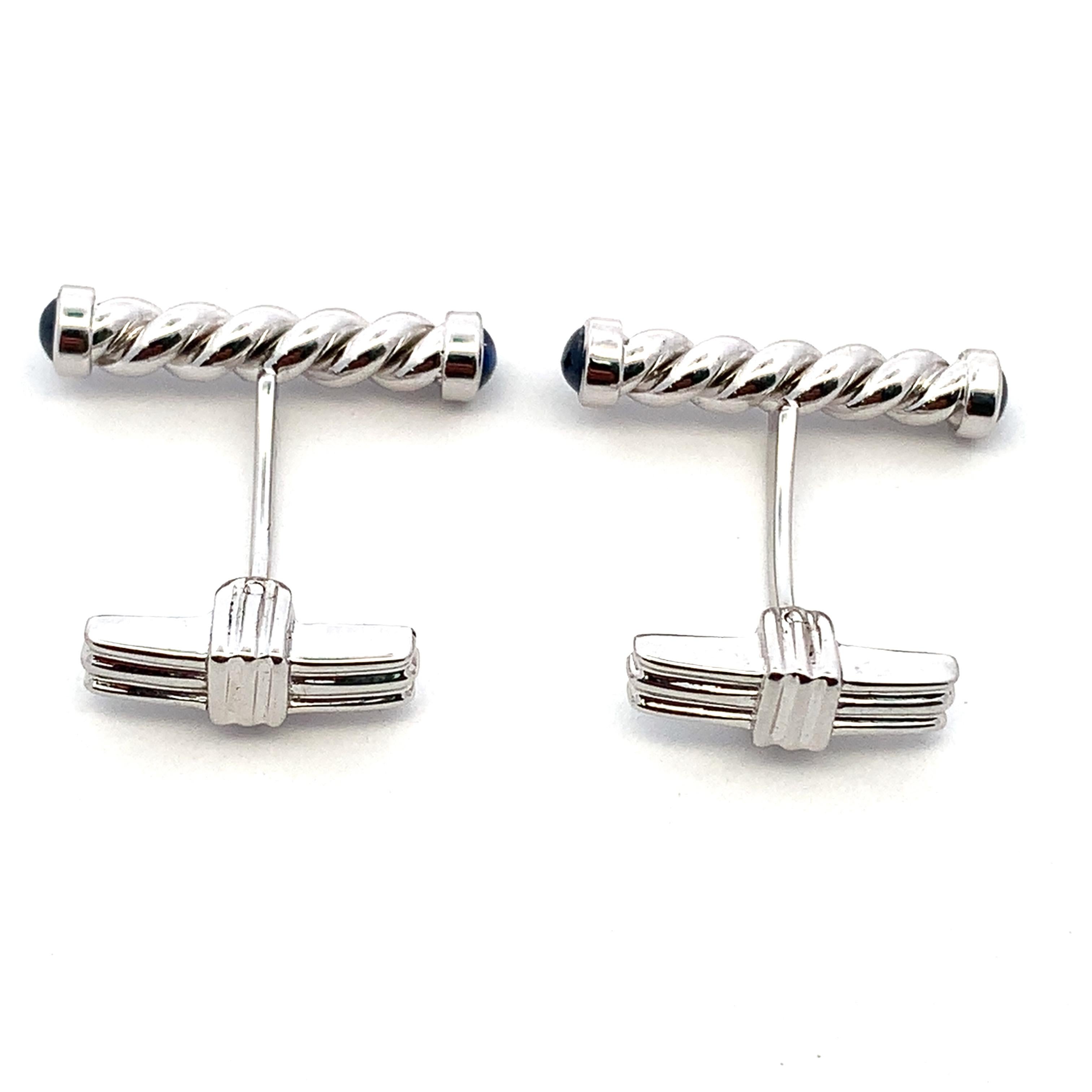 Liana Vourakis Boutons de manchette pour hommes Cabochon de saphir Or blanc 18k en vente 4