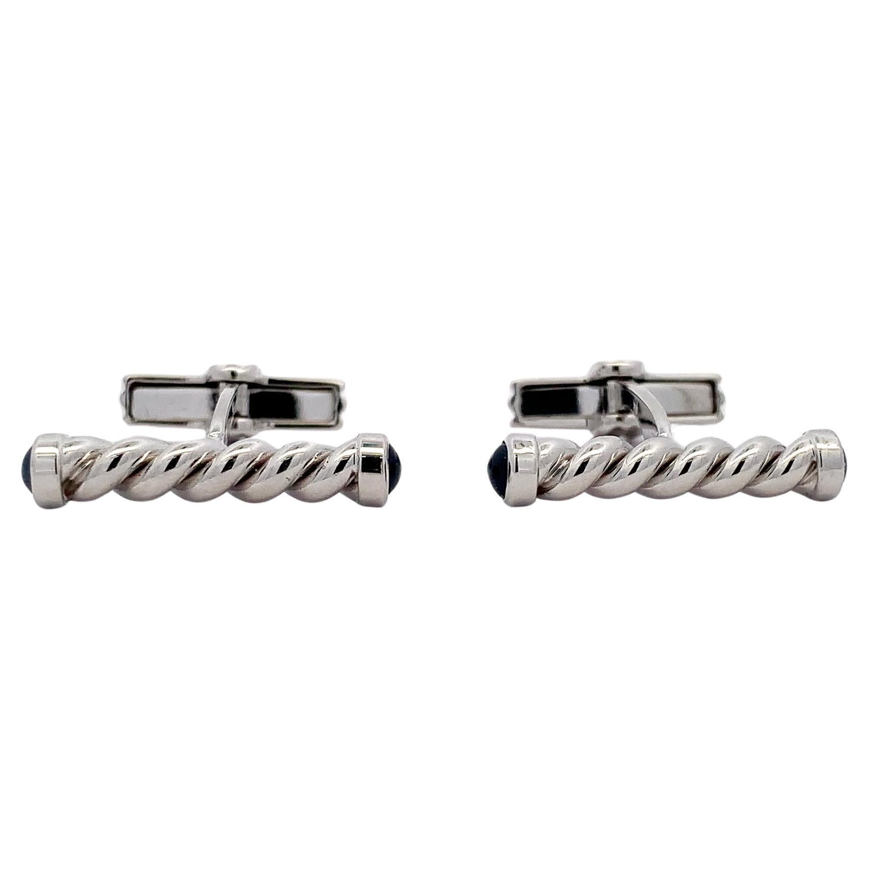 Liana Vourakis Gents Cufflinks Sapphire cabochon 18k White Gold