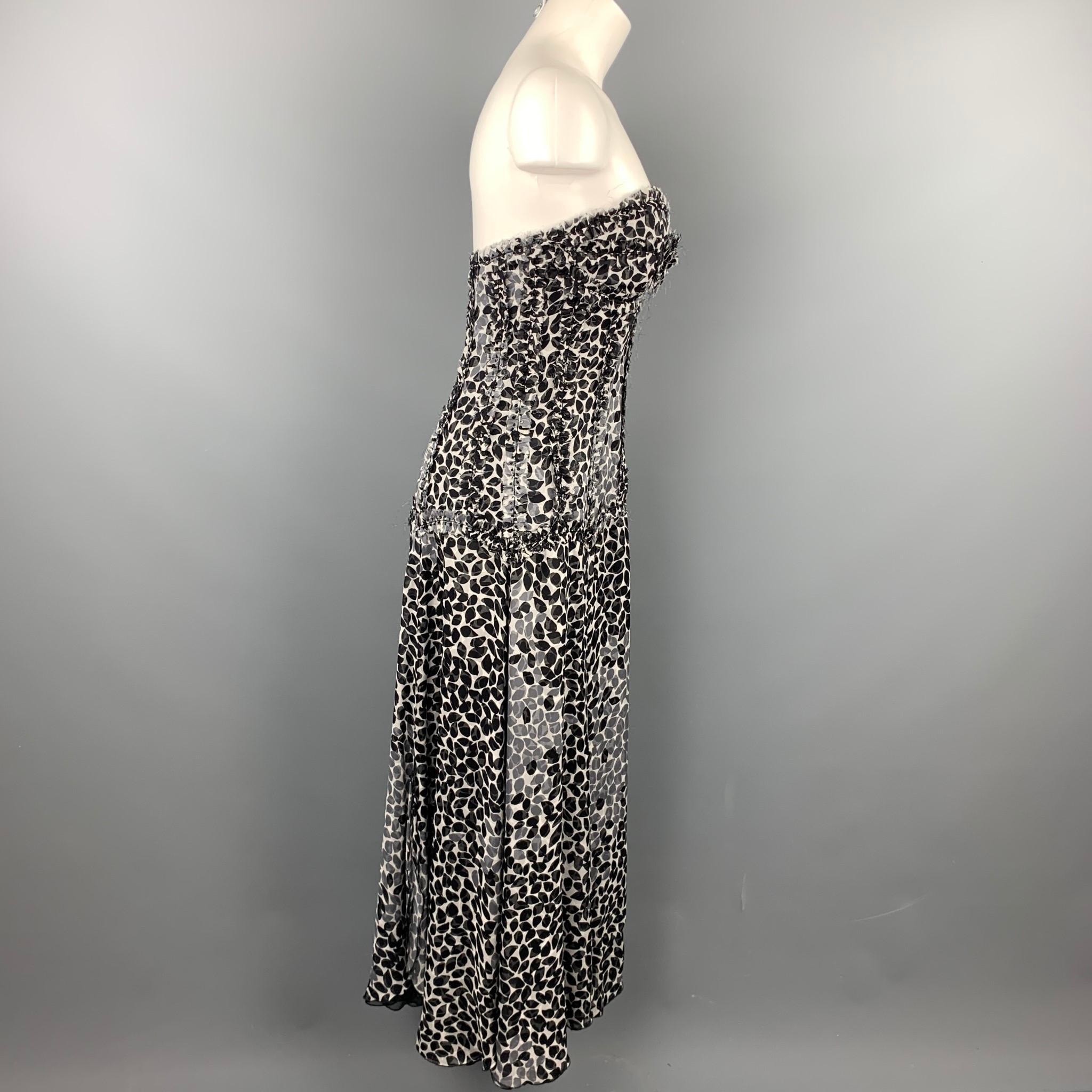 Women's LIANCARLO Size 8 Black & White Chiffon Silk Strapless Dress Gown