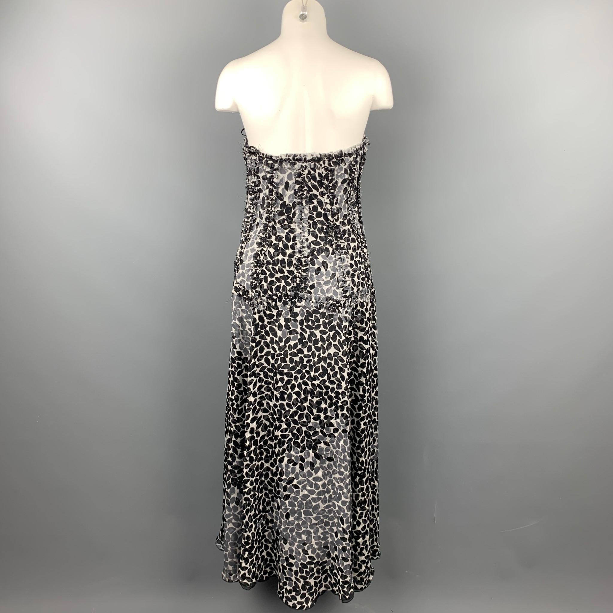 LIANCARLO Size 8 Black & White Chiffon Silk Strapless Dress Gown 1