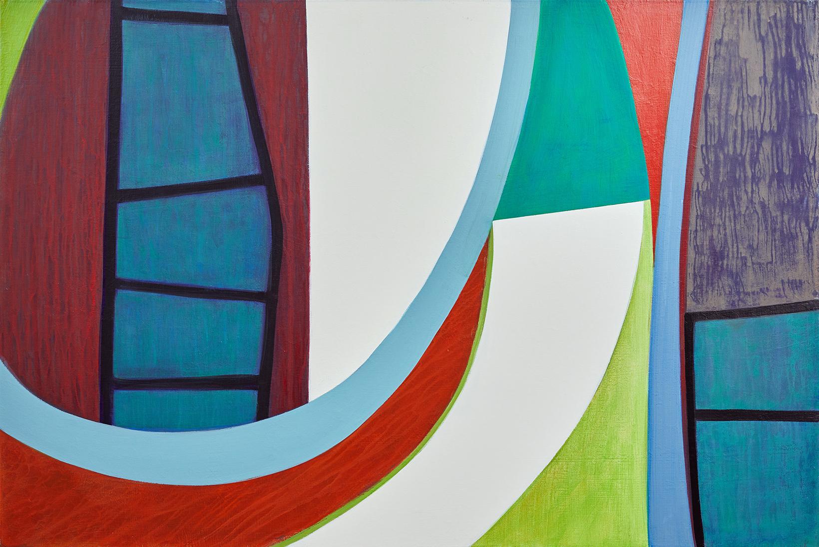 Liane Ricci Abstract Painting - Chutes and Ladders, abstract multicolored painting on panel