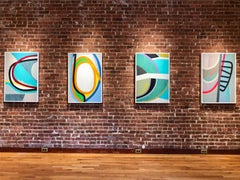 Frühes abstraktes Gemälde aus Apex in Teal auf Tafel