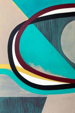 Early Apex, teal abstract painting on panel