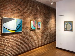 Viaduct, abstract blue and yellow painting on panel