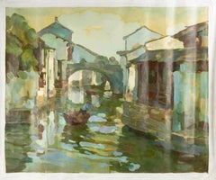 Liang Chen Waterscape Original Oil On Canvas "Water Village"