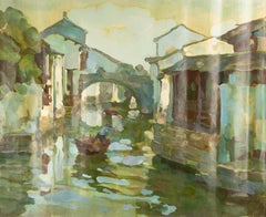 Liang Chen Waterscape Original Oil On Canvas "Water Village"