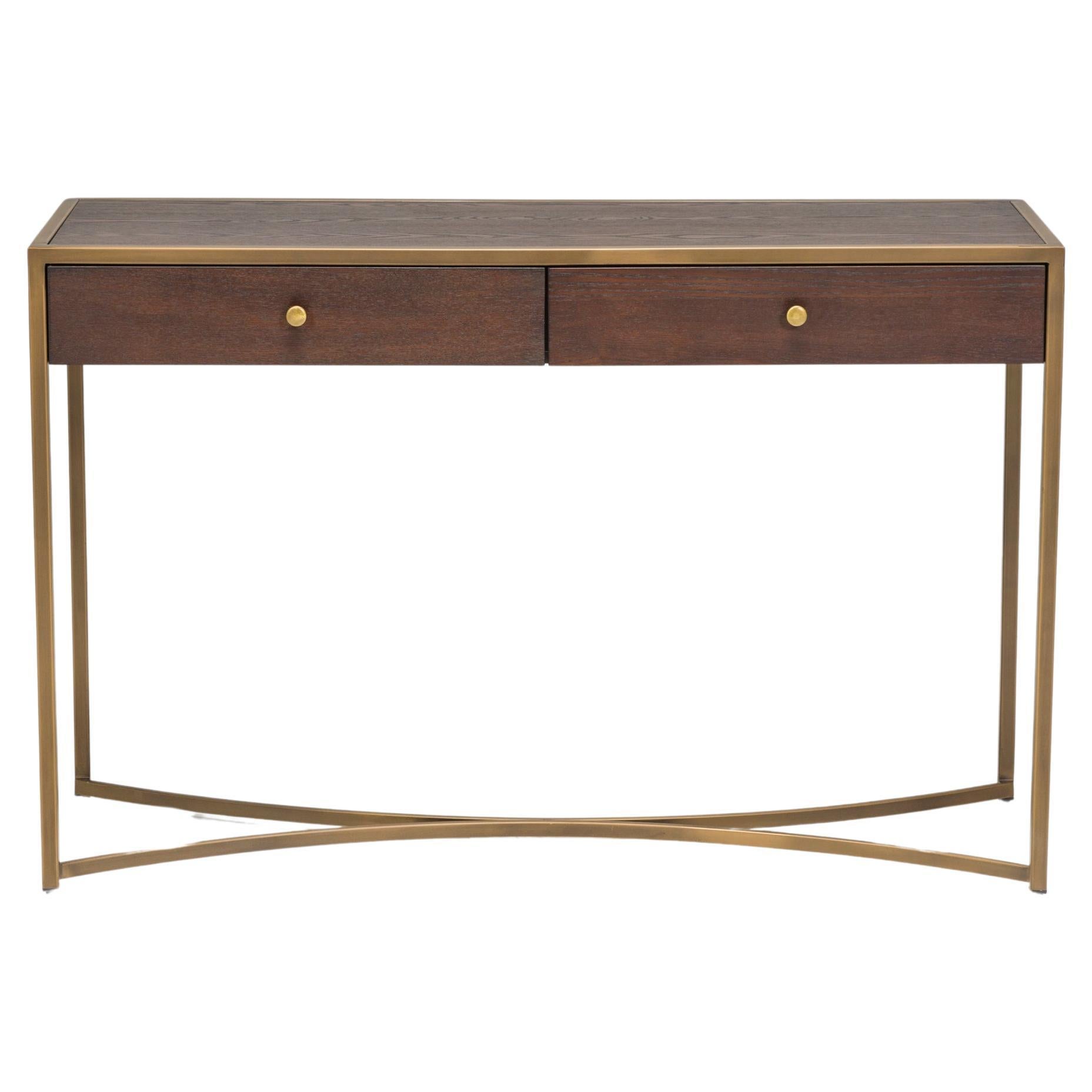 Liang & Eimil Brown Ash And Brass Rivoli Console Table For Sale