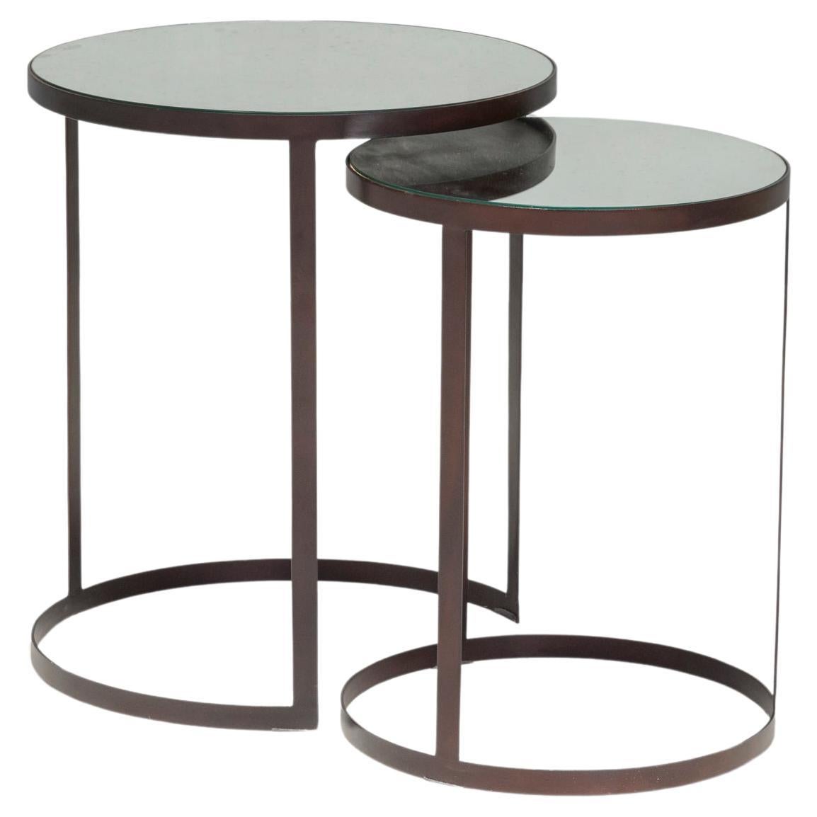 Liang & Eimil Nesting Glass Nesting Side Tables In Antique Bronze, Set of 2  For Sale