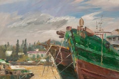 Liang Guiwen Impressionist Original Oil Painting "Green Boat"