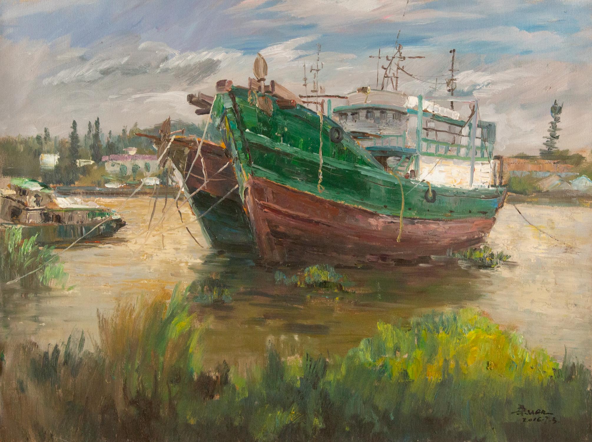 Title: Green Boat
Medium: Oil on canvas
Size: 23.5 x 31.25 inches
Frame: Framing options available!
Condition: The painting appears to be in excellent condition.
Note: This painting is unstretched
Year: 2016
Artist: Liang Guiwen
Signature: