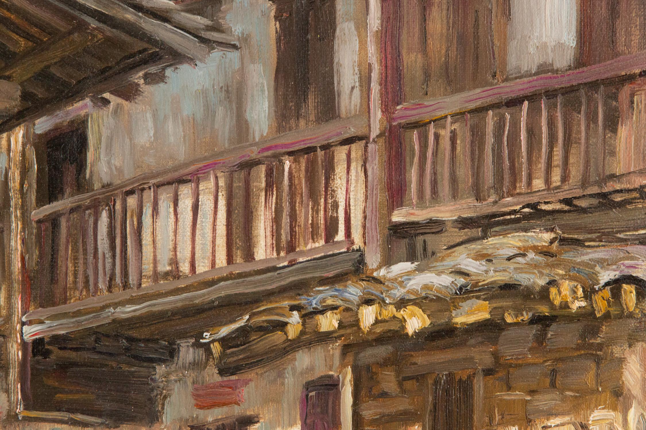 Impressionistisches Original-Ölgemälde von Liang Guiwen, „Small Canal In The Yard“, Original im Angebot 8