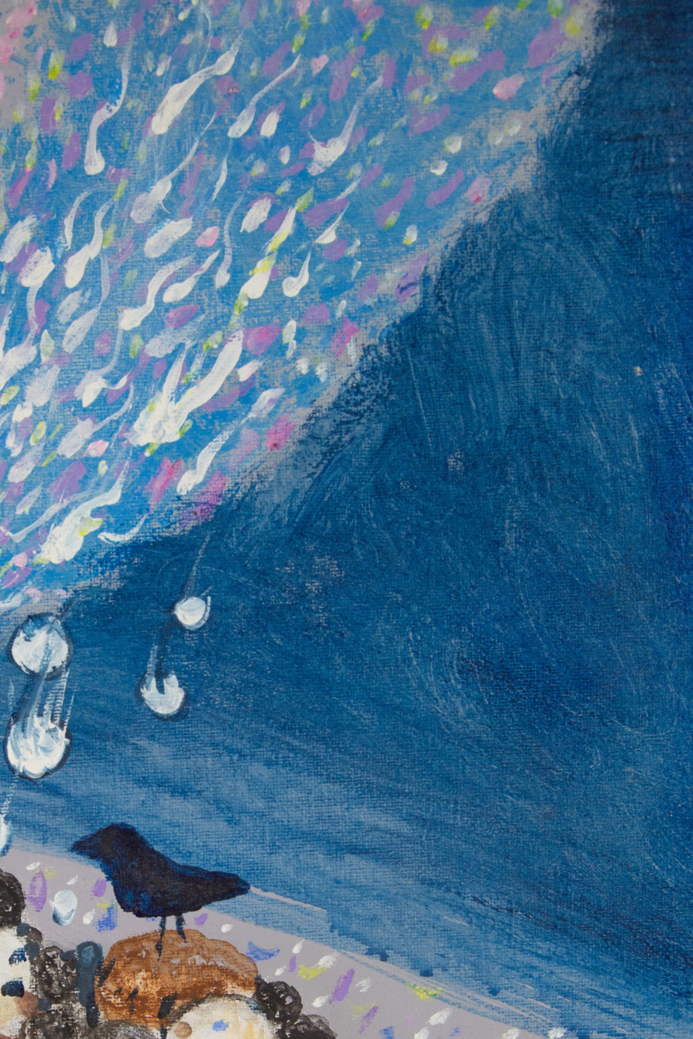 Surrealistisches Original Ölgemälde auf Leinwand „Rosafarbenes Mädchen, Blaue Welt“, Liang Huang im Angebot 3
