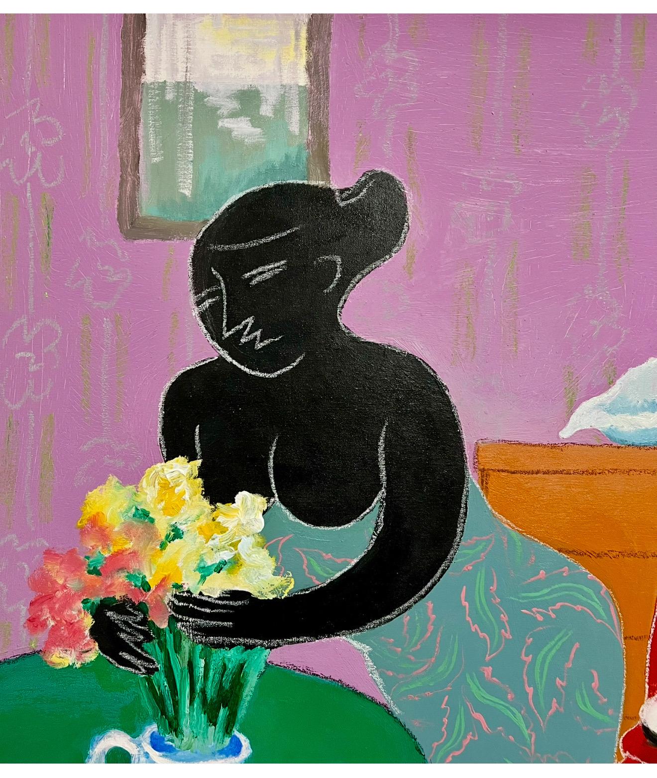 Chinesisches, taiwanesisches, modernistisches Ölgemälde, Liang Yifeng, Frau in blauem Interieur, Liang im Angebot 2