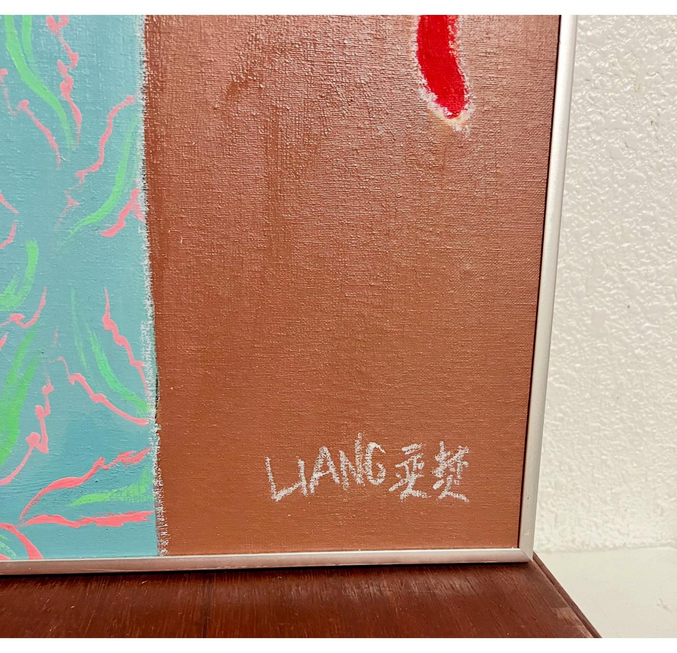 Chinesisches, taiwanesisches, modernistisches Ölgemälde, Liang Yifeng, Frau in blauem Interieur, Liang im Angebot 8