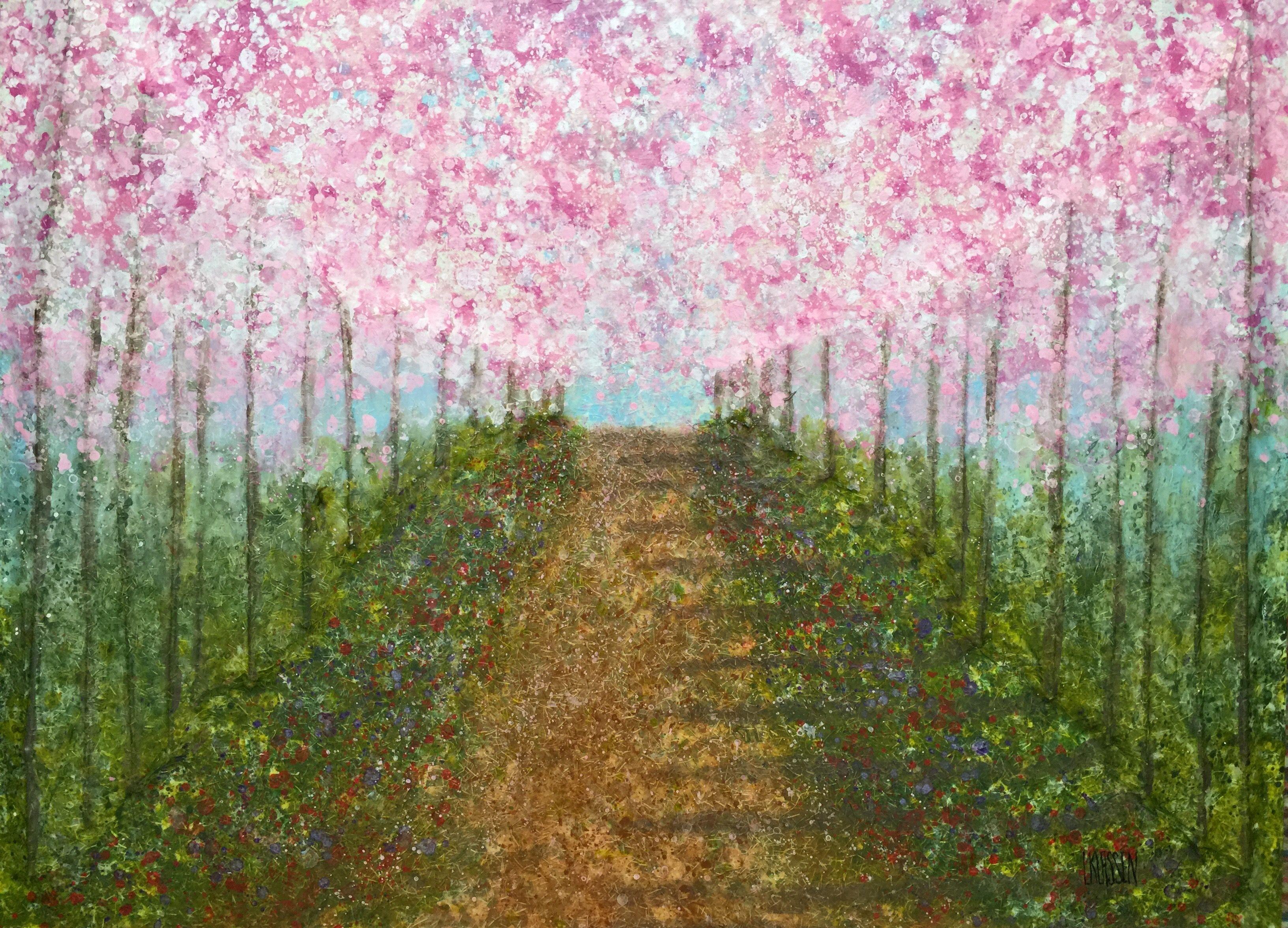 Into the Woods series (Cherry Blossoms 2), Mixed Media on Canvas - Mixed Media Art by Lianna Klassen