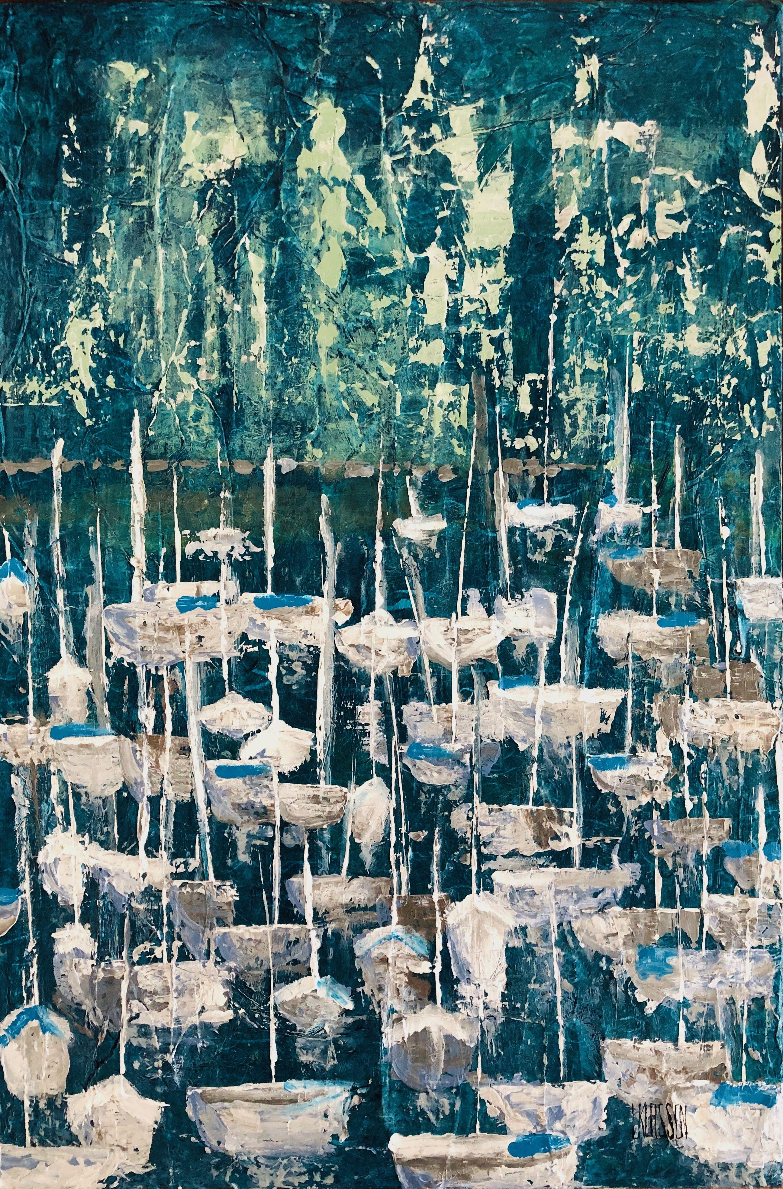Marina al tramonto, tecnica mista su tela - Mixed Media Art di Lianna Klassen