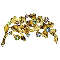 Lianna Multicolor Crystal Yellow Gold Plated Floral Brooch