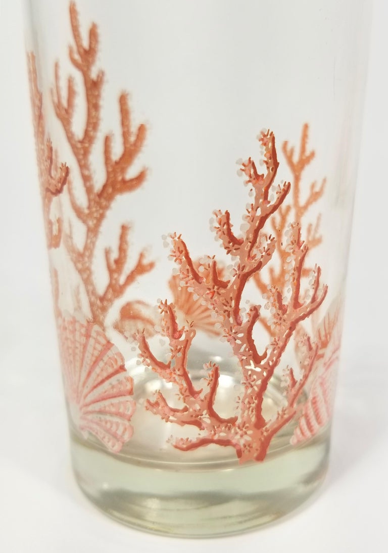 Libbey 1970s Glassware Barware Artist Signed M. Dia Seashell and Coral
