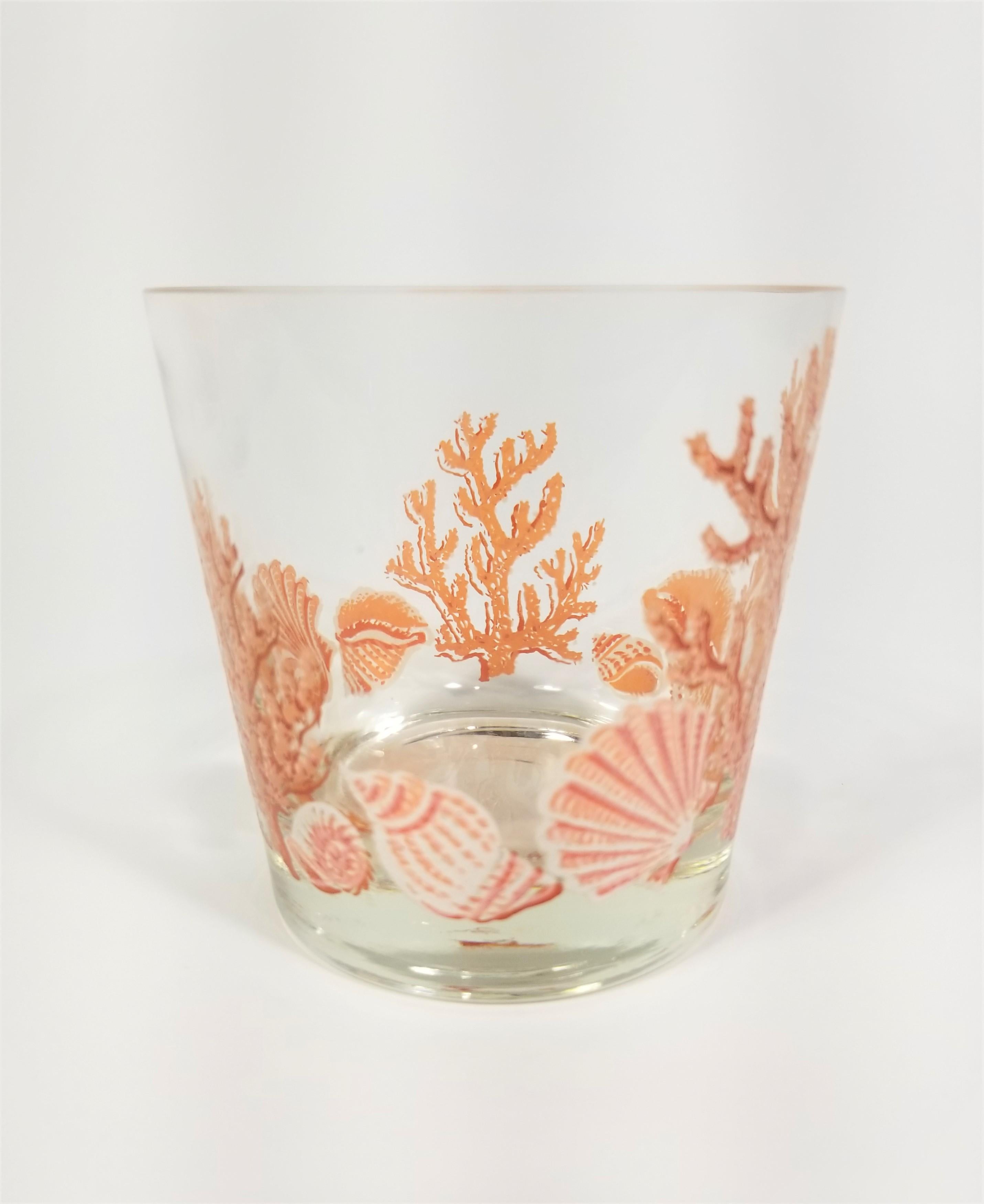 Libbey 1970s Glassware Barware Artist Signed M. Dia Seashell and Coral  9