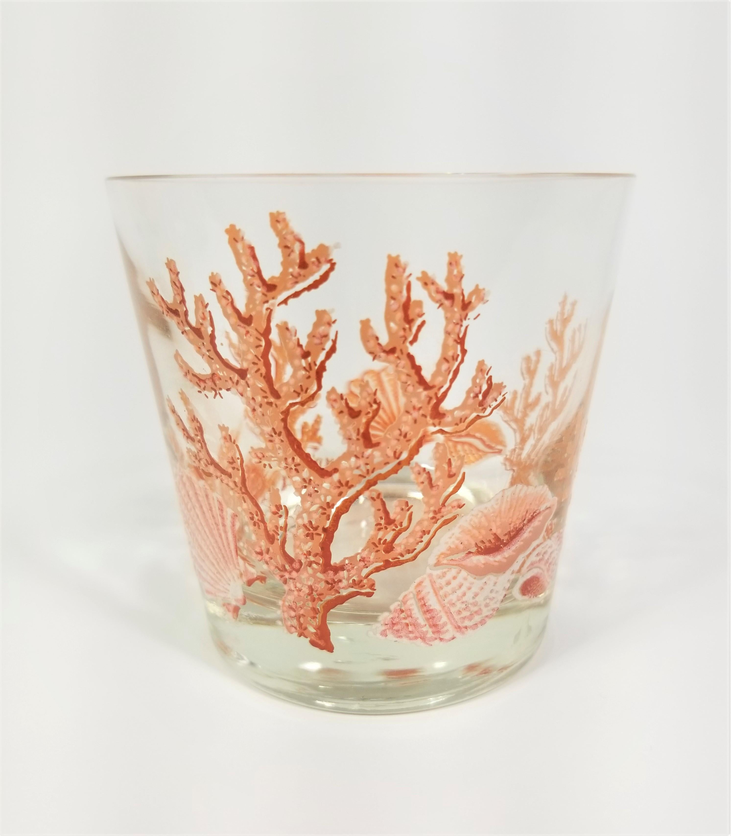Libbey 1970s Glassware Barware Artist Signed M. Dia Seashell and Coral 10