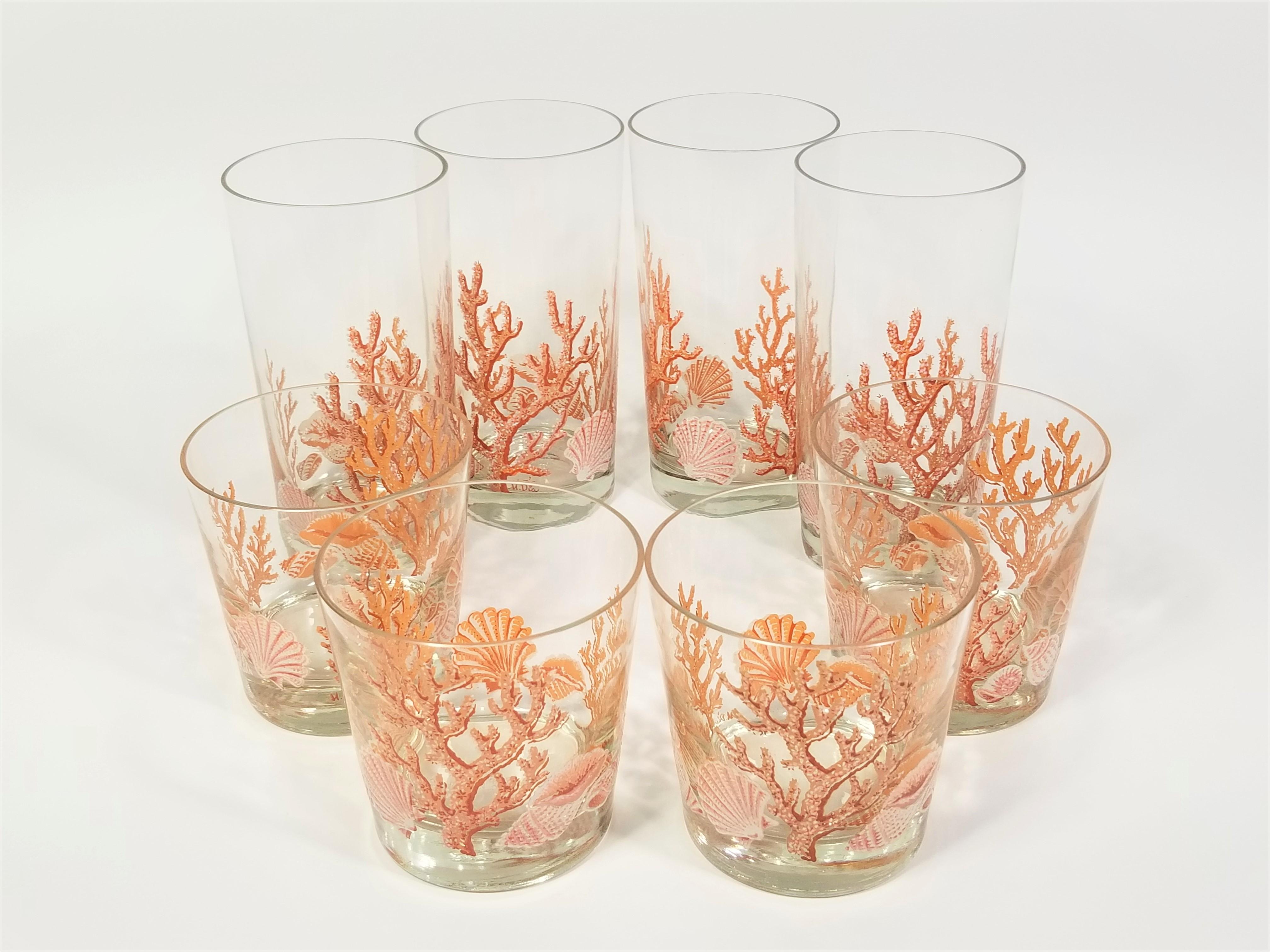 Libbey 1970s Glassware Barware Artist Signed M. Dia Seashell and Coral  14