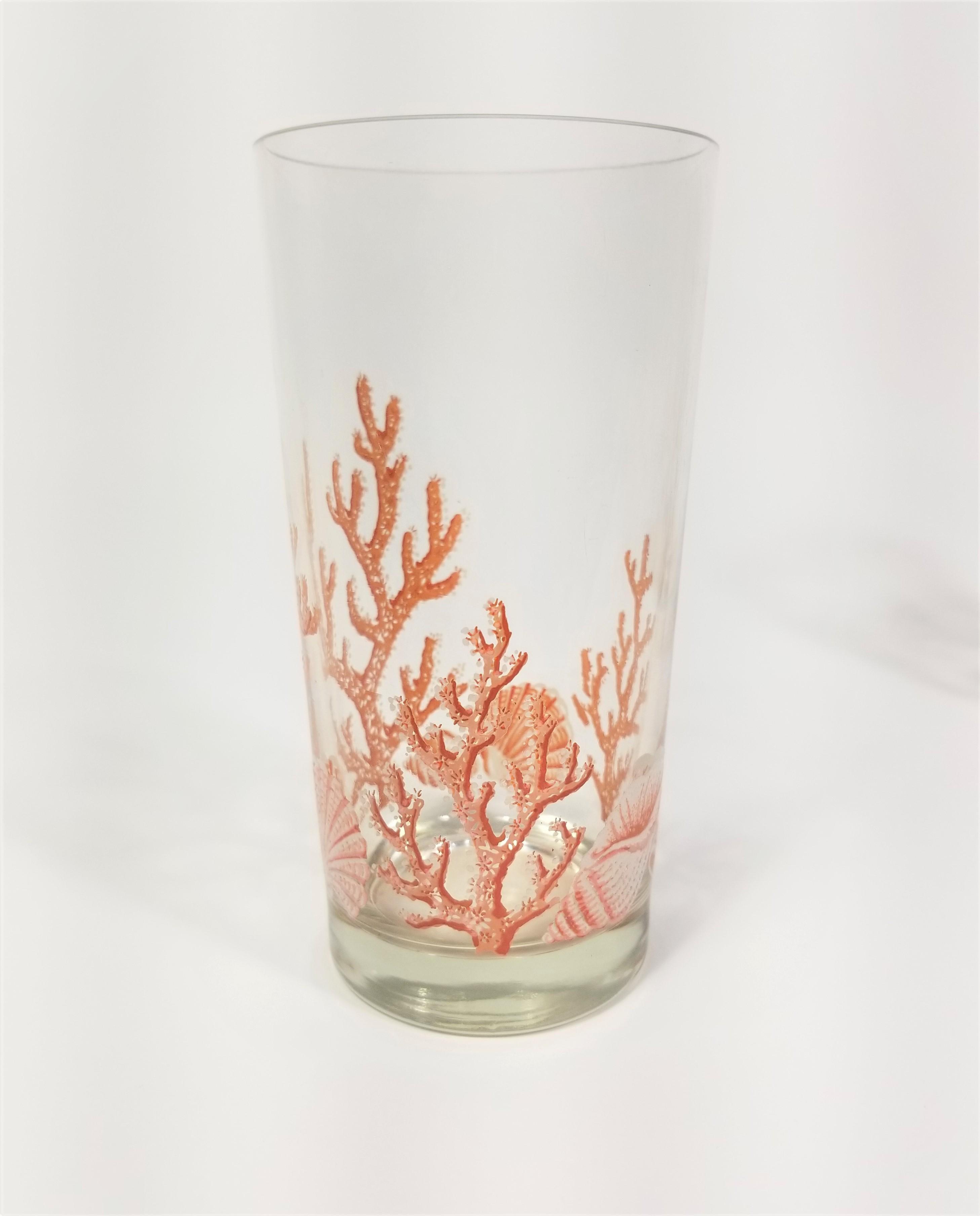 Libbey 1970s Glassware Barware Artist Signed M. Dia Seashell and Coral  1