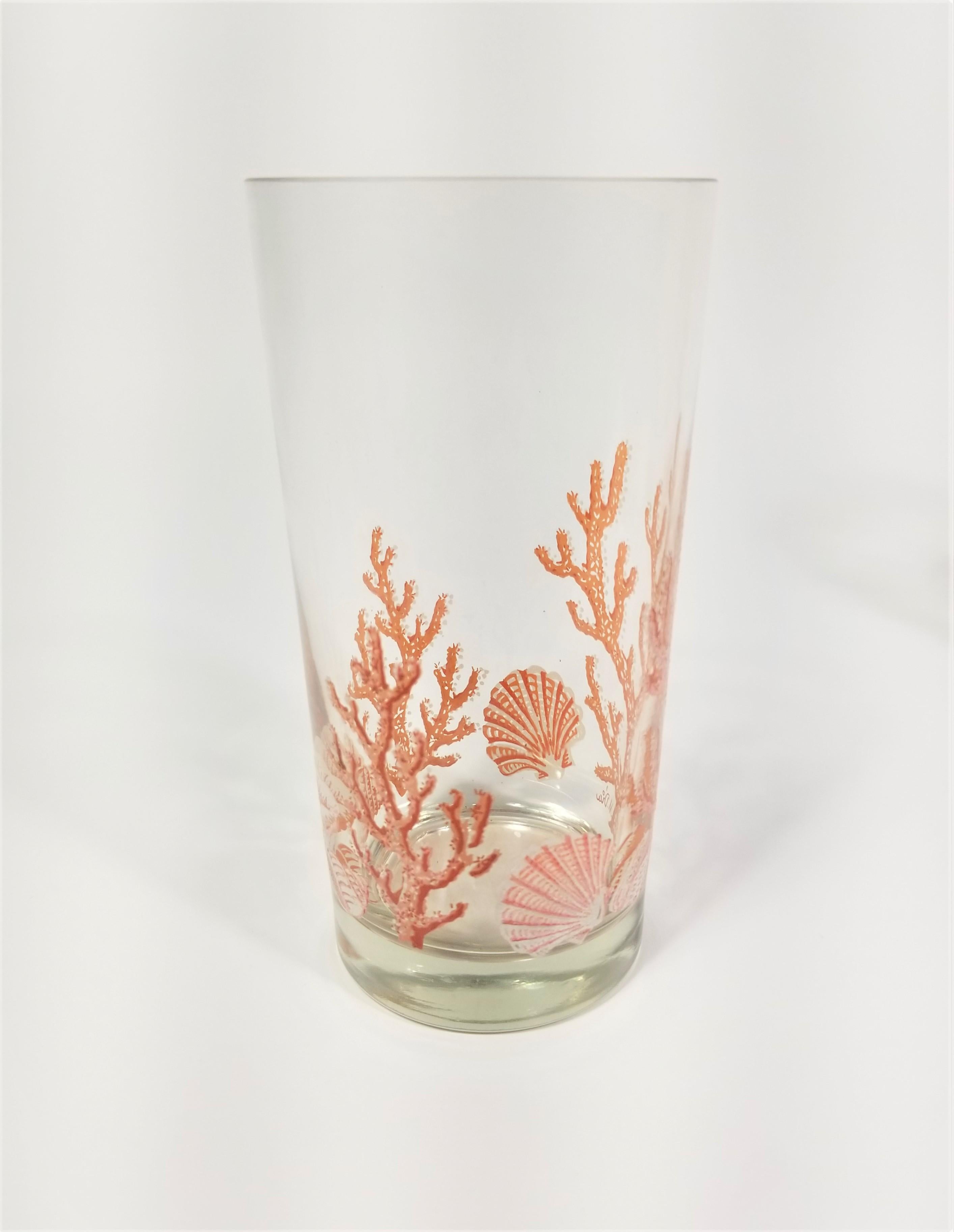 Libbey 1970s Glassware Barware Artist Signed M. Dia Seashell and Coral  3