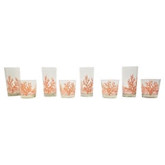 Libbey 1970s Glassware Barware Artist Signed M. Dia Seashell and Coral