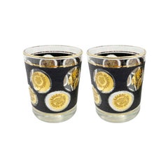 Libbey Black and Gold Coin Glass Tumblers, Set of 2