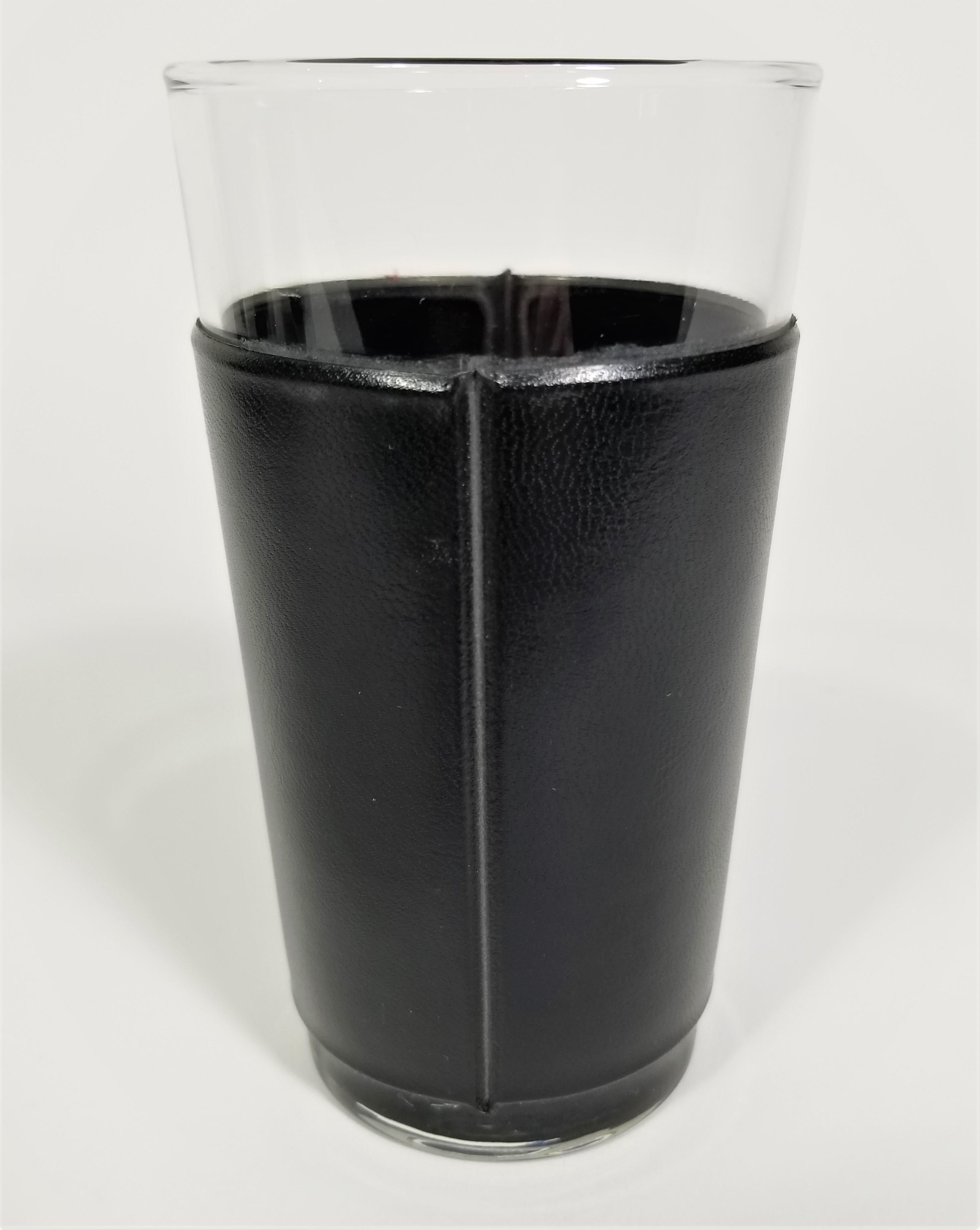 Libbey Black Leather Glassware Barware Mid Century, 1960s For Sale 8