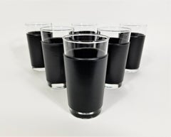 Libbey Black Leather Glassware Barware Mid Century, 1960s