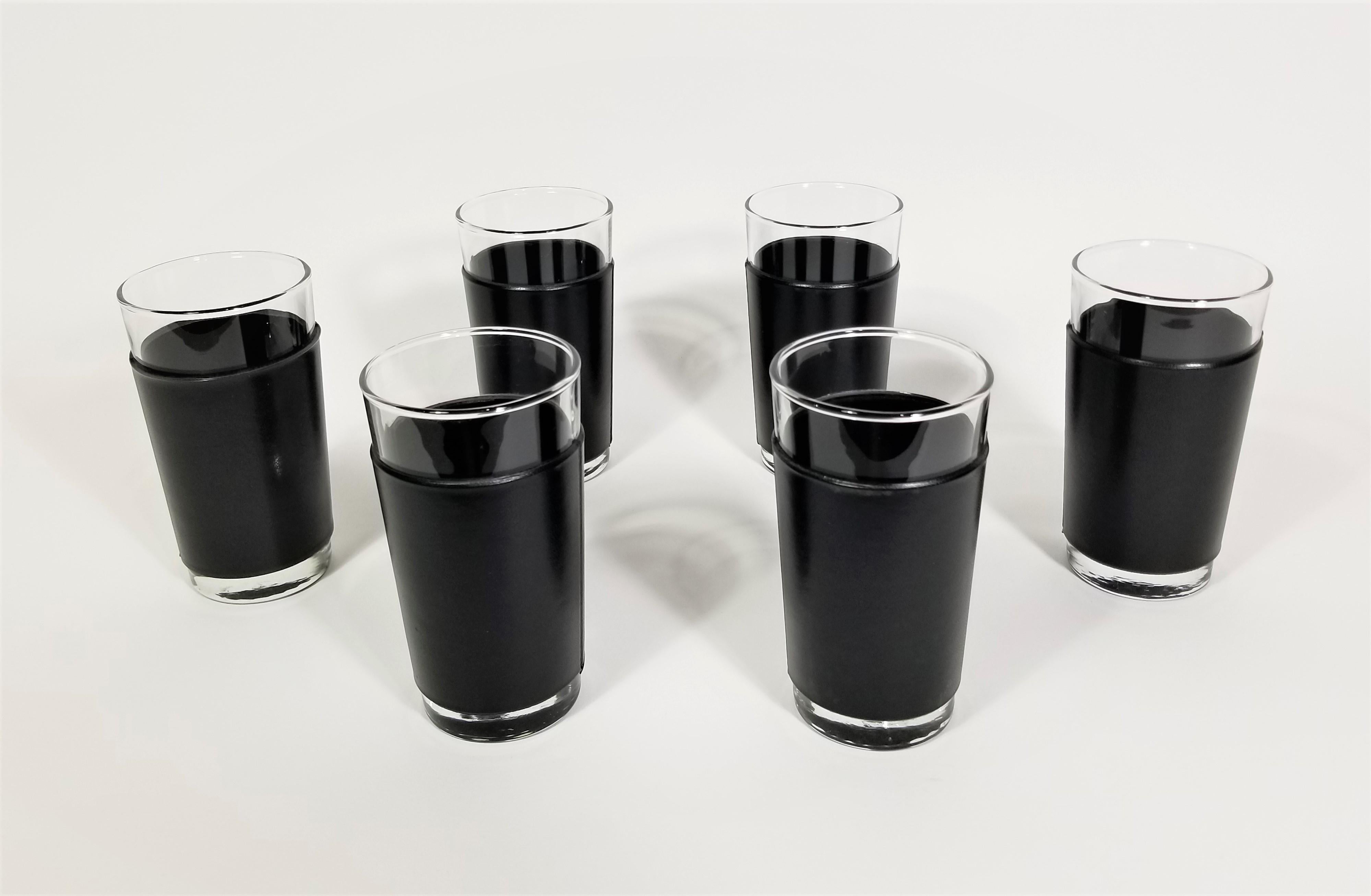 Libbey Black Leather Glassware Barware Mid Century, 1960s For Sale 3