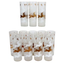 Libbey Cavalcade Horse Decorated Tom Collins Cocktail Glasses-Set of 12