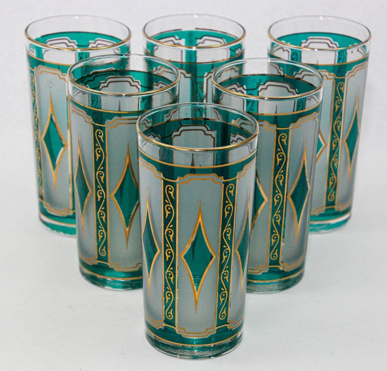 2 Monarch Crystal Lagoon Martini Glasses Set Blue Green Gold Drinking Bar  Ware