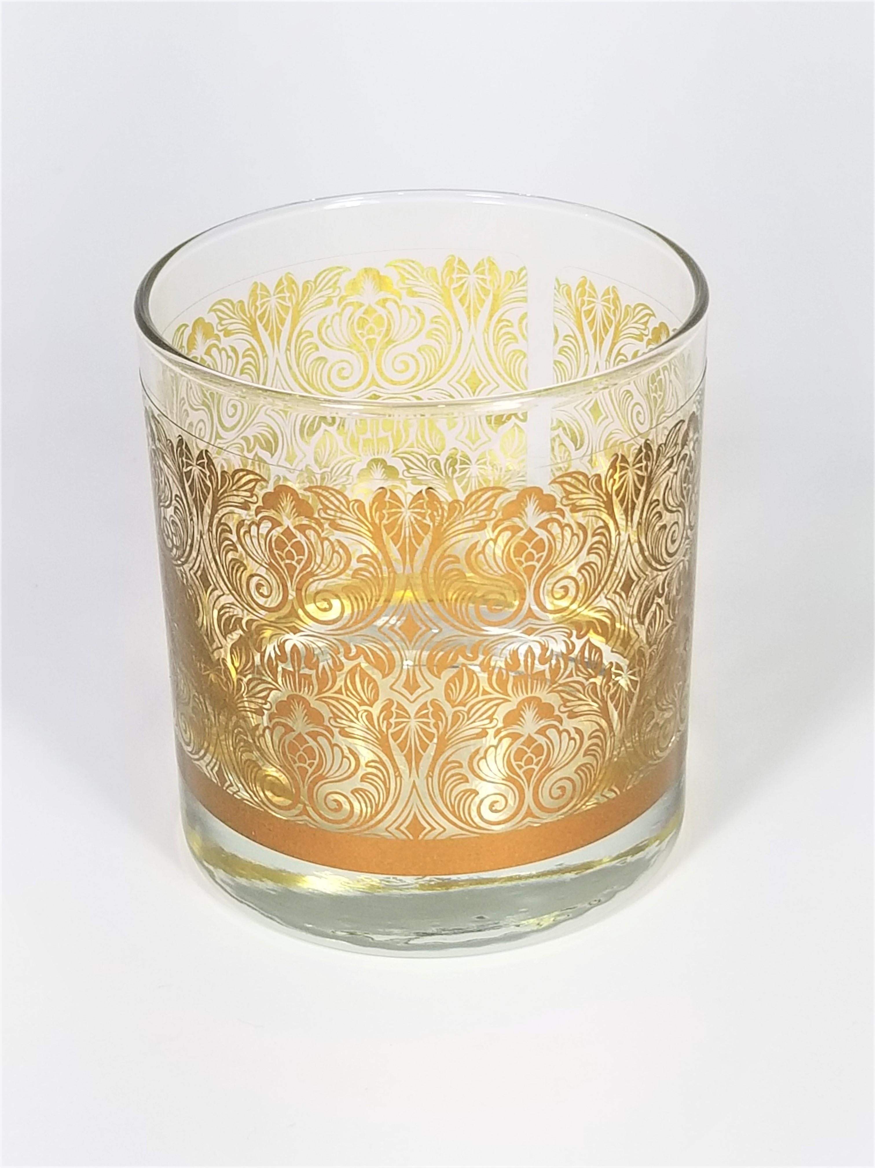 Libbey Glassware Barware Midcentury Gold Design, Set of 8 1