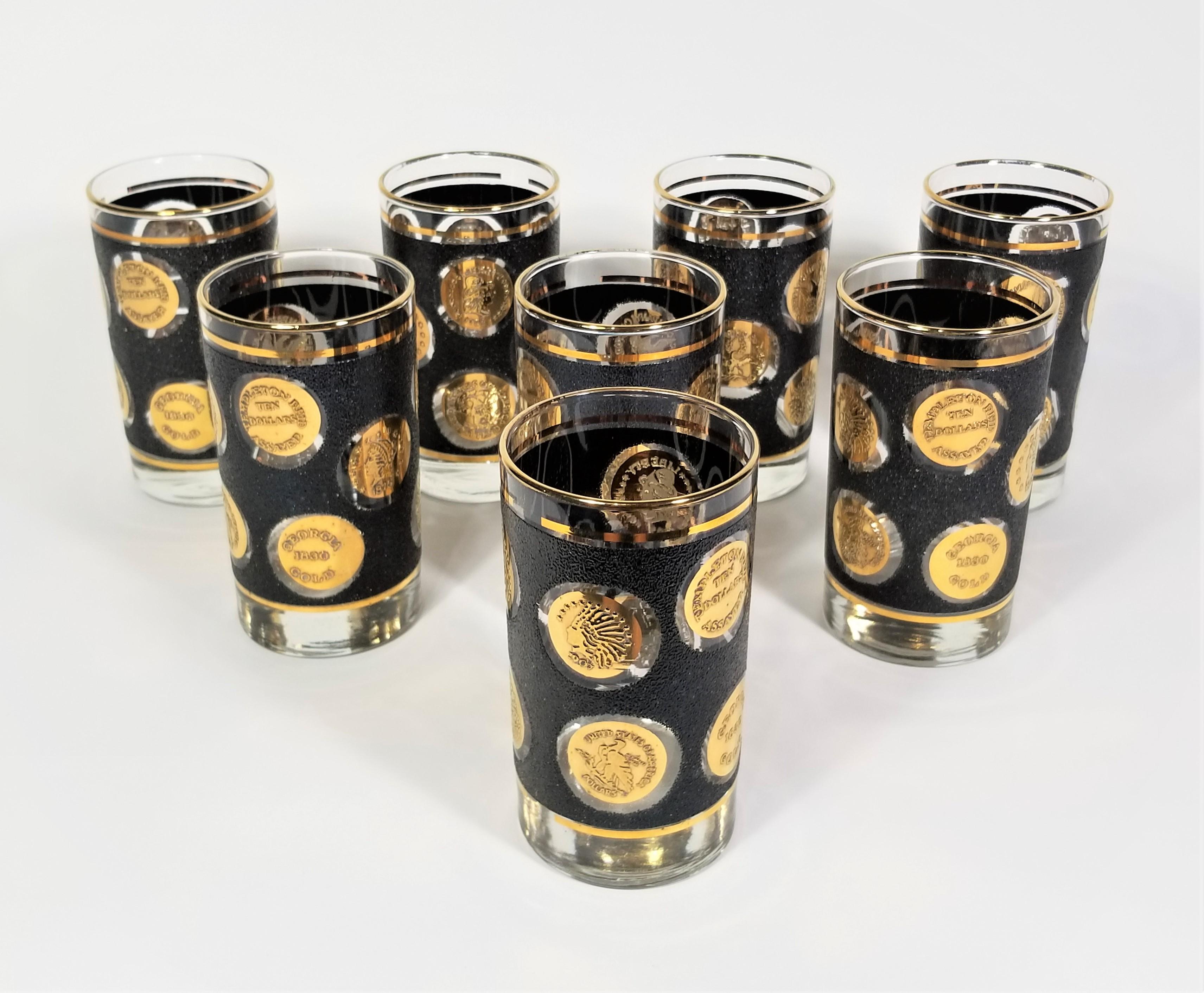 Libbey Gold Coin  Glassware Barware Mid Century 1960s Set of 8 16