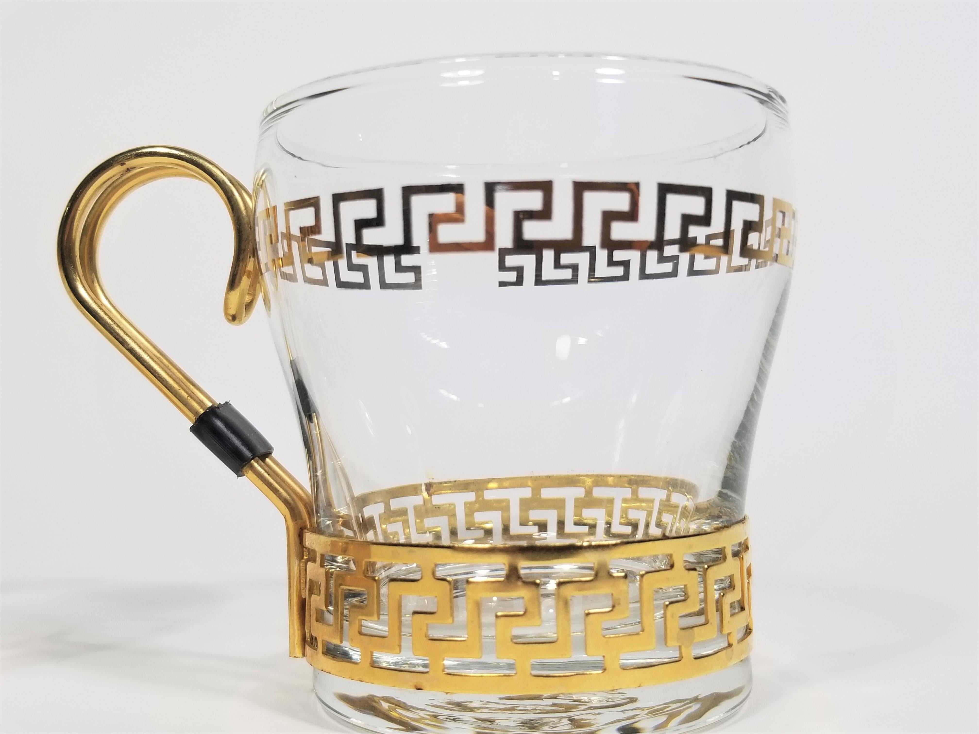 Libbey Glassware Greek Key Midcentury Unused Set of 10 3