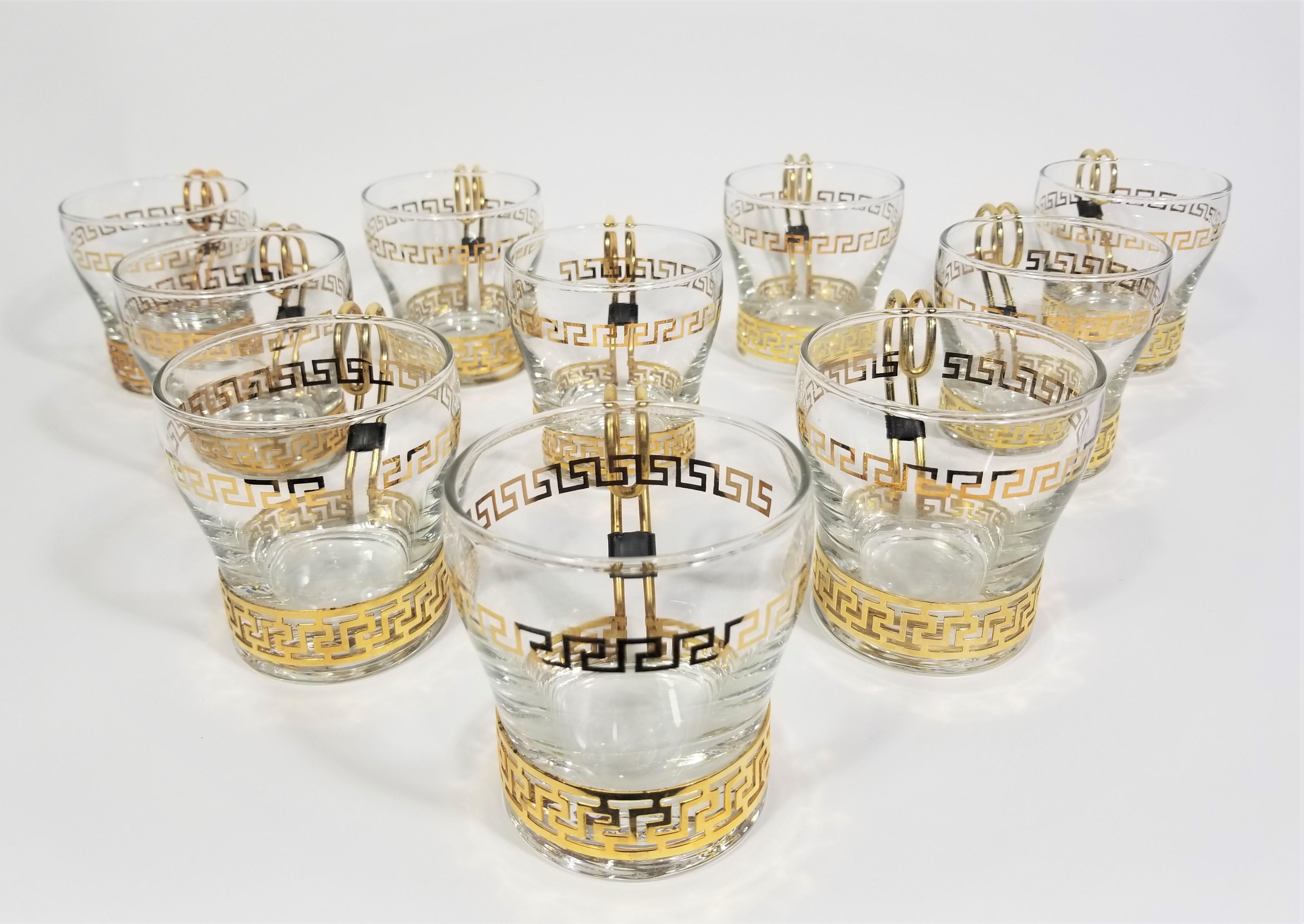 Libbey Glassware Greek Key Midcentury Unused Set of 10 9