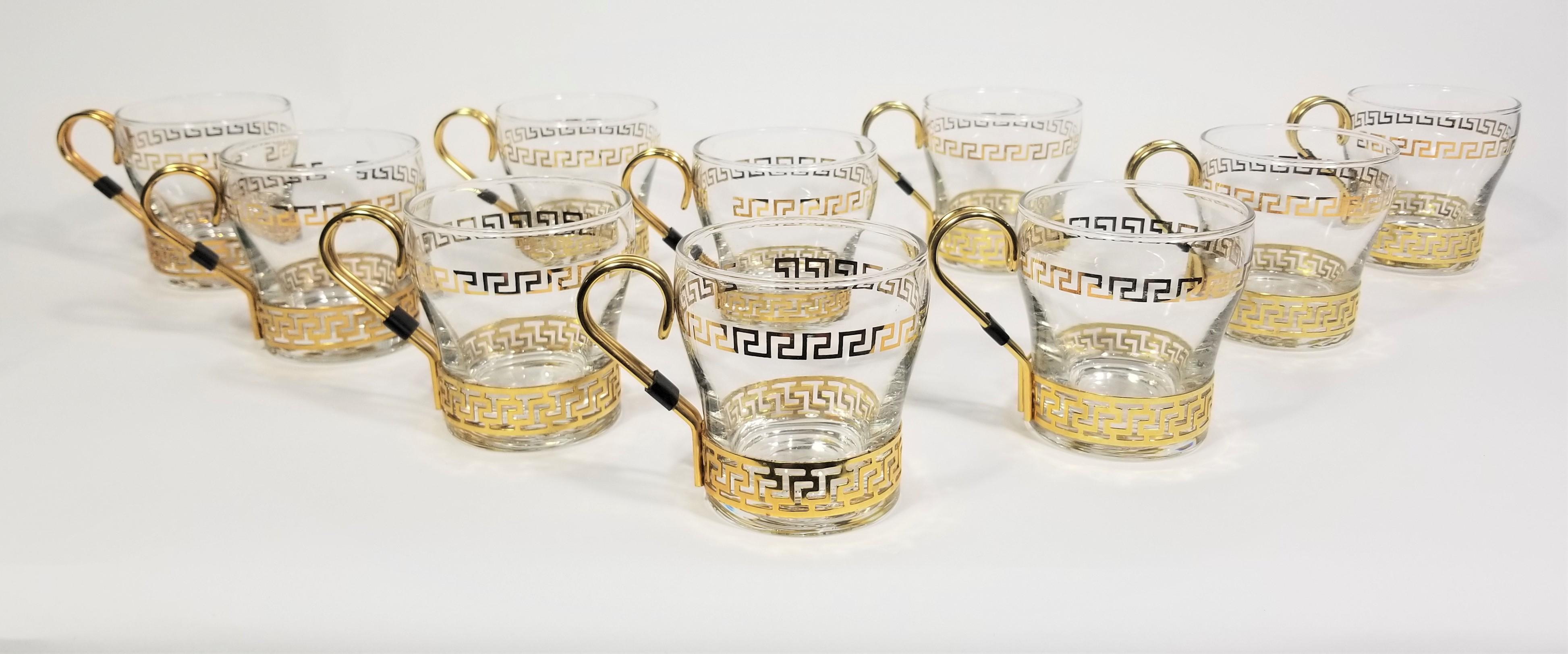 Libbey Glassware Greek Key Midcentury Unused Set of 10 10