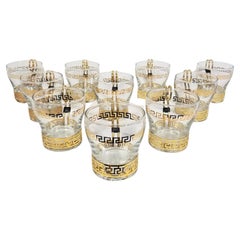 Retro Libbey Glassware Greek Key Midcentury Unused Set of 10