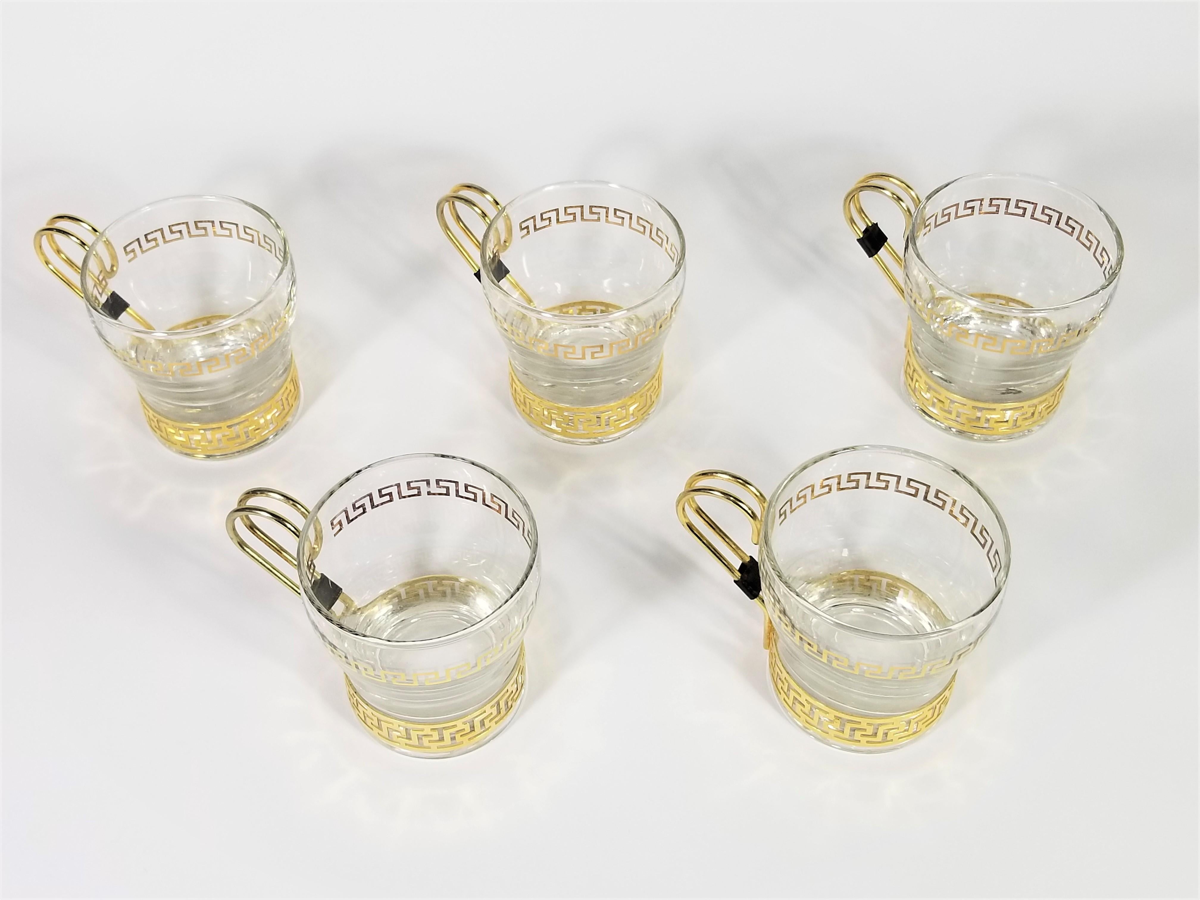 Libbey Greek Key Glassware with Gold Design Midcentury For Sale 9